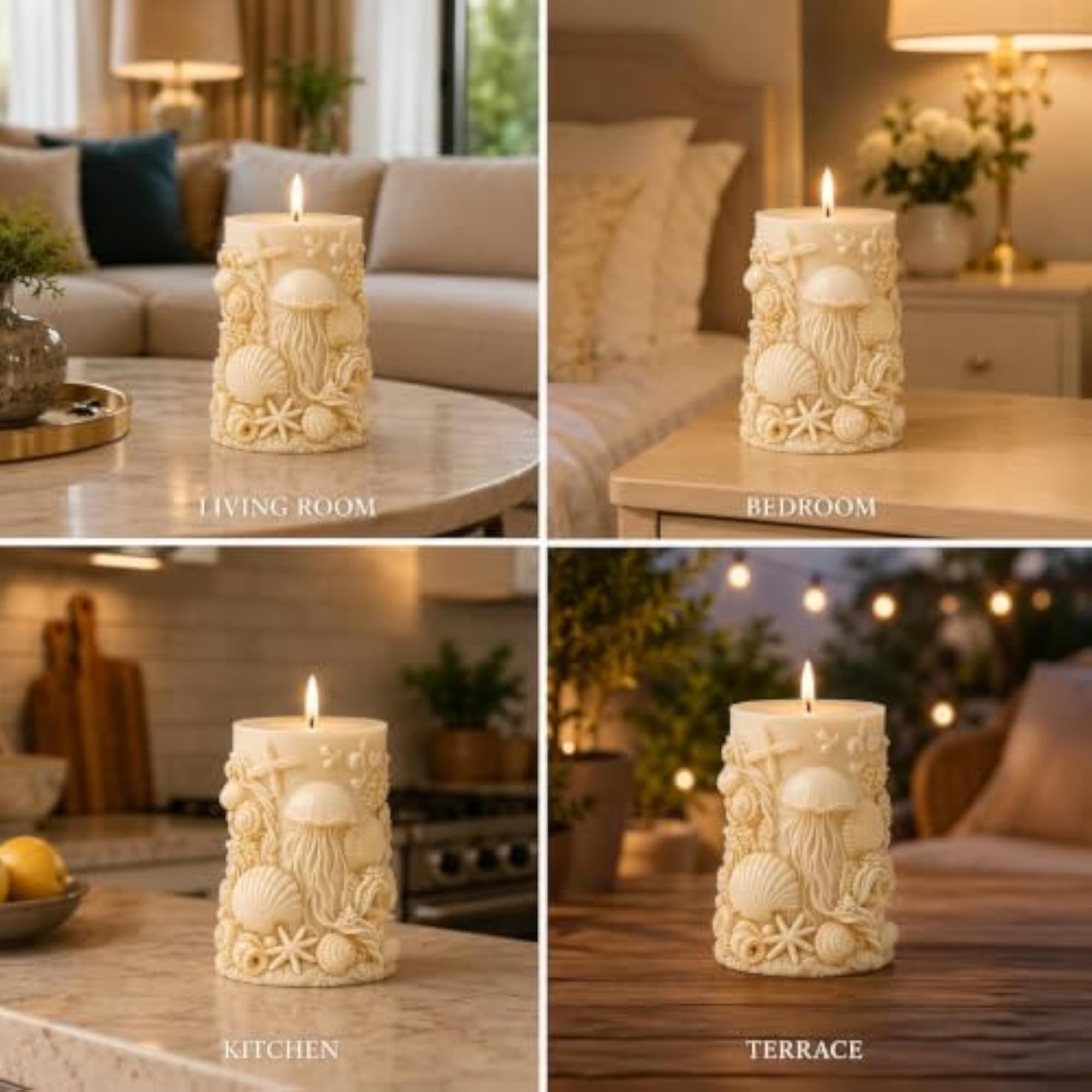 Sea Shell Elegance Ivory Sculpted Pillar Candle